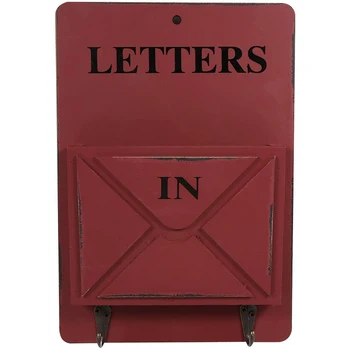 Дървена пощенска кутия Letter Rack Mail Sorter Кутия за съхранение Ключодържател за ключове (тъмно червен)