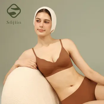 Sujiin мека поддръжка удобни безшевни сутиени без банелни 3/4 тънки фиксирани чаша микро тласък нагоре сутиени жените интимни MX227