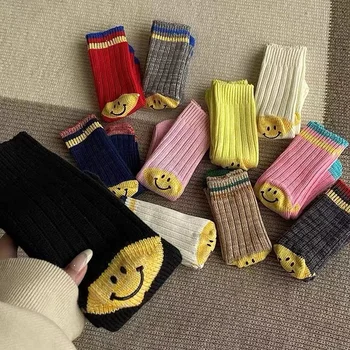 New High Street Unisex Kapital Японска усмивка Цветни раирани чорапи Мъже Жени Чорапи със средна дължина