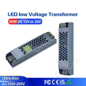 60W DC12V / 24V 5.0A 2.5A ултра тънък LED захранване осветление трансформатори адаптер превключвател 60W AC100-265V за LED ленти