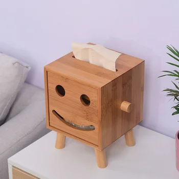 Кутия за съхранение на салфетки Бамбуков държач за тъкани Усмивка Творчески сладък дом хол офис