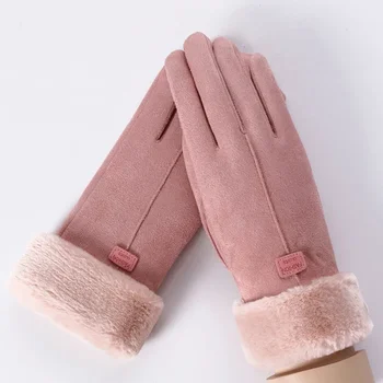 Жени зимни кожени ръкавици топъл екран дамски ръкавици пълен пръст ръкавици ръкавица шофиране ветроупорни Gants Hiver Femme Guantes