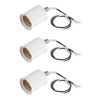 3X E27 керамични винт база кръг LED крушка лампа цокъл титуляр адаптер метална лампа титуляр с тел бял