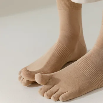 Обезкостени чорапи Дамски чорапи с пет пръста Чист памук Дамски чорапи в средата на тръбата Плътен цвят Спортни Сплит крак Всички памучни чорапи