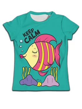 New T Shirt Kid Boys Green Shirts Tropical Fish Summer Kids T-shirt for a Boy Football Clothes Cute Short Sleeve Girls O-Neck