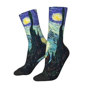 Абстрактен Нощен печат на маслени бои Ван Гог Чорапи за маслена живопис Мъжки мъжки жени Есенни чорапи Хип-хоп