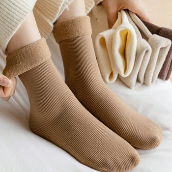 1pairs есен зима възрастен топла тръба етаж чорап плюшени сгъсти термични мъже жени мода кадифе случайни сняг чорапи чехли