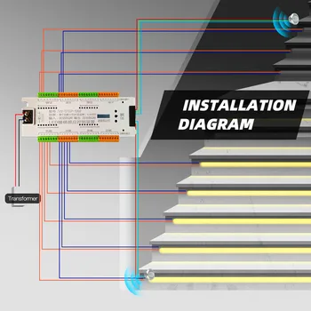 стълбищни LED димер движение PIR сензор контролер осветление DC 12V 24V 32 канали вътрешен PIR нощен димер за стълби гъвкава лента