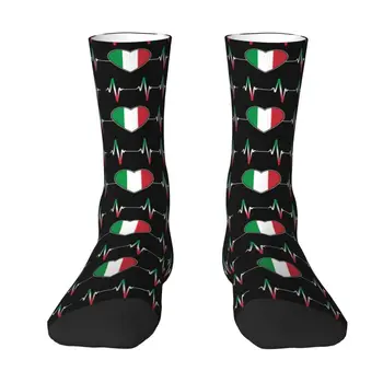 Забавни отпечатани италиански сърцебиене Италия флаг чорапи за жени мъже разтеглив лято есен зима екипажа