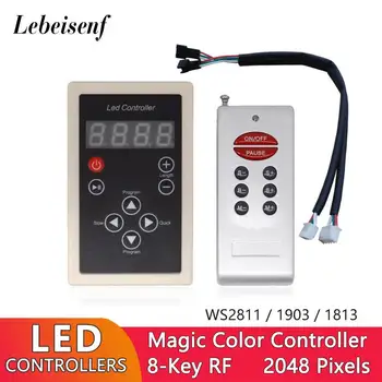 RF LED контролер 2 порт 2048 пиксел DC12V с 8 ключ дистанционно управление за адресируеми WS2811 1903 1812 RGB магия цвят светлина лента