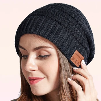 Трикотажни 5.0 Bluetooth-съвместими зимни топли слушалки капачка безжичен стерео повикване музикални слушалки шапка за нощ