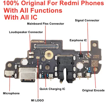 100% оригинален за Xiaomi Redmi 9 / Redmi Note 8 8T 9S 9 10 Pro USB платка за зареждане Flex кабелен порт док конектор с пълен IC