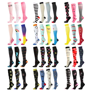 Компресионни чорапи Жени Мъже Високи до коляното 20-30 MmHg Най-добър за бягане Атлетичен спорт на открито Crossfit Flight Travel Медицински сестри Чорапи