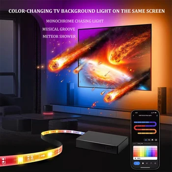 Потапяне TV подсветка лента с HDMI2.0 Sync Box, RGBIC LED светлини синхронизиране с телевизор, съвместим с Alexa & Google Assistant