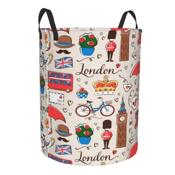 London Модел кошница за пране Сгъваема голяма кошче за съхранение на дрехи Британски флаг Великобритания червен автобус бебе пречат