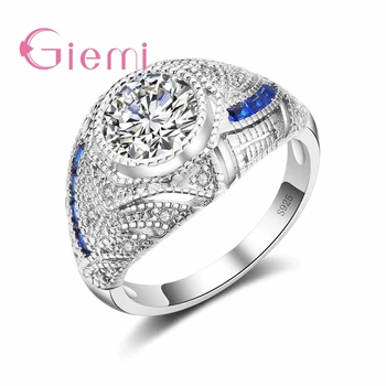 Цена на едро 925 стерлинги сребро лъскав красив син кръг кристал камък пръстен туристически пазаруване дрехи и CZ