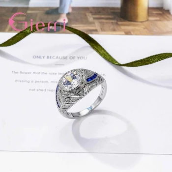 Цена на едро 925 стерлинги сребро лъскав красив син кръг кристал камък пръстен туристически пазаруване дрехи и CZ