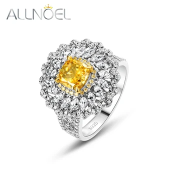 ALLNOEL 925 стерлинги сребърни пръстени за жени могат да бъдат висулка 6 * 6 мм лаборатория създаден диамант жълт циркон луксозни подаръци фини бижута