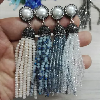 Бохемски ръчно изработени бижута сладководни перлени талисмани Multi цветове стъкло мъниста пискюл капка дълги висящи обеци за жени момиче подарък