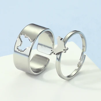 2pcs Животински пиле съвпадение отворени пръстени за жени момичета от неръждаема стомана готически стифиране бижута регулируеми BFF двойка пръстен комплект