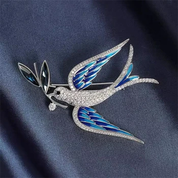Луксозна синя лястовица птица брошки за жени против отблясъци кристал инкрустиран кристал кристал мода брошка щифтове бижута подаръци