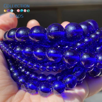 Тъмно синьо стъкло кристали дистанционер кръгли топчета за бижута вземане 6-12 мм DIY гривни аксесоари на едро