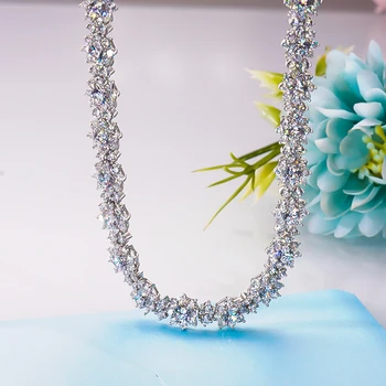 Луксозно цвете S925 стерлинги сребърно колие платинено покритие с високо въглеродно диамантено покритие за жени вечеря фини бижута Gfts