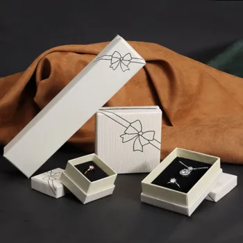 висок клас кутия за бижута за пръстен висулка гривна огърлица подарък кутия удебелена хартия Bowknot печат бижута организатор кутия на едро
