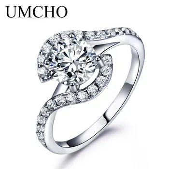 UMCHO пръстени за жени Solid 925 стерлинги сребро булчински кубичен циркон пасианс годеж сватбена група страна марка фини бижута