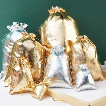 30pcs 7x9 9x12 10x15cm бижута опаковка злато/сребро цвят шнур кадифе чанта за сватбени подаръци бонбони чанти за съхранение