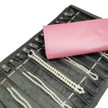 Розов черен сив пътуване бижута ролка чанта PU кожа против навиване огърлица педант гривна организатор бижута съхранение аксесоар