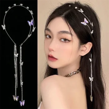 Нова пеперуда кристал пискюл лента за глава мода корейски шапка перла плитка декоративни ленти за коса за момичета аксесоари за коса