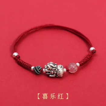 S999 Сребърен смел бебе ръчно изработено червено въже тъкани ръчно въже естествена ягода кристал гривна Qixi