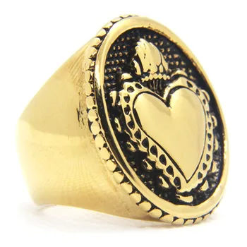 Rany&Roy размер 7-13 златна любов сърце пръстен 316L неръждаема стомана модни бижута хладно корона сърце пръстен