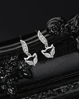 S925 стерлинги сребро циркон сладък лисица животните ухото шипове за жени изящни парти момиче обеци