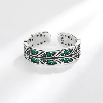 Buyee 925 стерлинги сребро сладък пръстен зелен кристал оригинален дизайн отворен безименен пръст за жена страна глоба бижута кръг