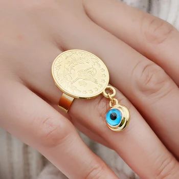 Златен кръг Дяволско око Чар висулка пръстени регулируем размер бижута аксесоари пръстен