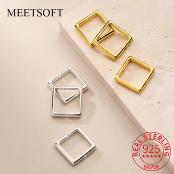 MEETSOFT S925 стерлинги сребро квадратна рамка от мъниста Геометрия Талисмани на DIY Ръчно изработени Намиране на бижута Компоненти Аксесоар