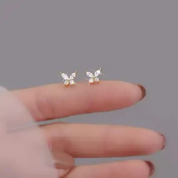ITSMOS S925 стерлинги сребро циркон паве малка пеперуда 14k позлатени пиърсинг родословни обеци за жени диамантени обеци