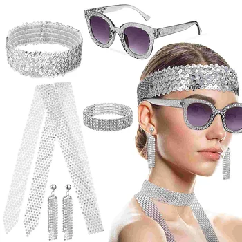 Headgear 70s Disco Accessories Set (Set of 5) White Women's Dreses Costume for Metal