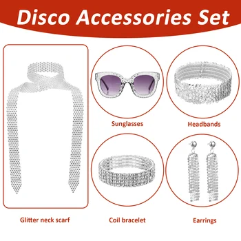Headgear 70s Disco Accessories Set (Set of 5) White Women's Dreses Costume for Metal