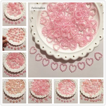 1000pcs розов плосък половин кръг цвете Bowknot имитация перла занаят ABS скрапбук мъниста за DIY декорация бижута вземане