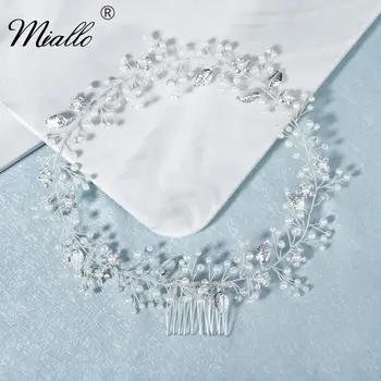 Miallo мода листа перлена лента за глава за жени аксесоари за коса сватба сребърен цвят булчински коса бижута парти шлем подаръци