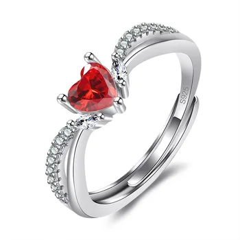 925 стерлинги сребро сладко сърце кристал регулируем пръстен за жени момичета сватба годеж Свети Валентин подарък модни бижута