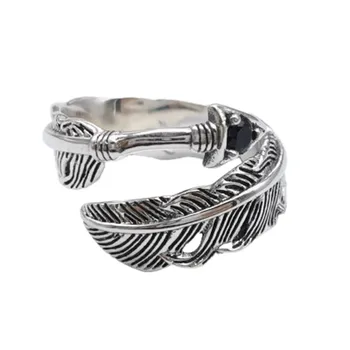 BOCAI Нов истински S925 чисто сребро бижута ретро моден пръстен за мъж Тайландски сребърен синтетичен циркон перо мъжки пръстен