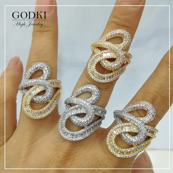GODKI Монако дизайн луксозен кросоувър стифиращи пръстени за жени сватба кубичен циркон годеж Дубай Naija булчински пръст пръстен