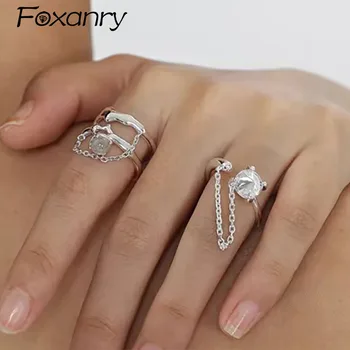 Foxanry пенливи циркони пискюл верига пръстен за жени корейски мода творчески дизайн ръчно изработени бижута парти аксесоари подаръци