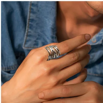 1 посребрен пръстен от спирална сплав, прост зрял стил, мъжки и дамски пръстени, подарък за празнично парти с палци
