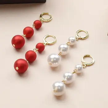 червен бял перлен дълъг обеци за жени сватбено тържество елегантен виси капка обеци имитация мъниста модерен бижута pendientes