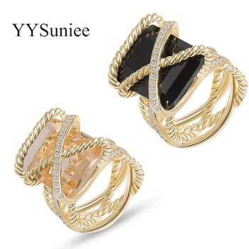 YYSuniee 18K позлатени дизайнерски бижута 15 * 20mm кубичен цирконий изявление годежни пръстени за жени луксозна марка моден подарък